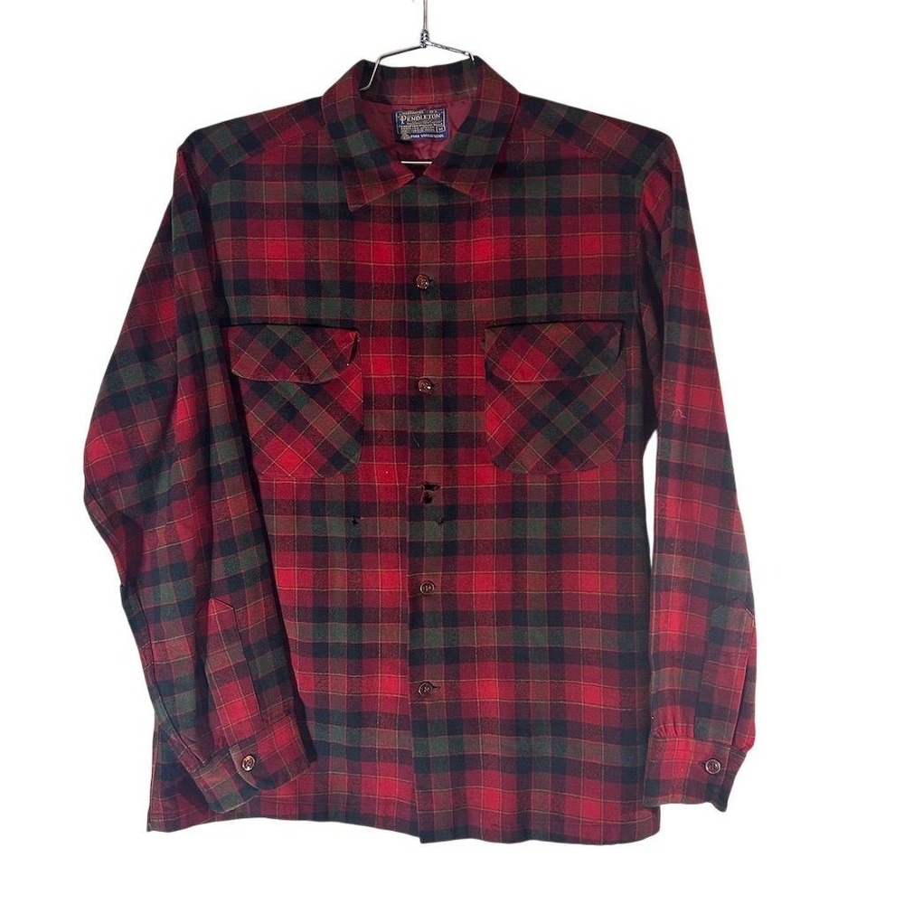 Vintage Pendleton Board Shirt Mens Medium Red Buffalo Tartan Plaid 70s Holes